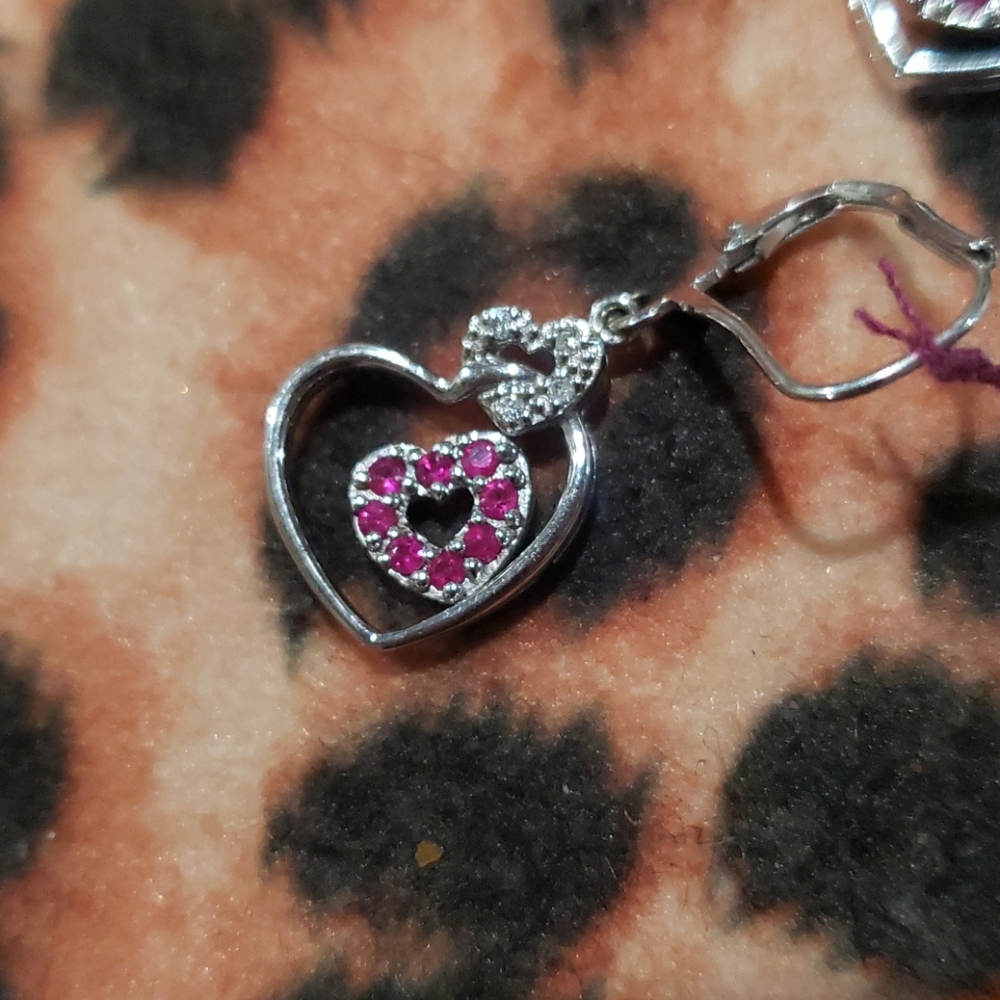 Solid 14kt Ruby And Diamond Leaverback Earrings - image 3